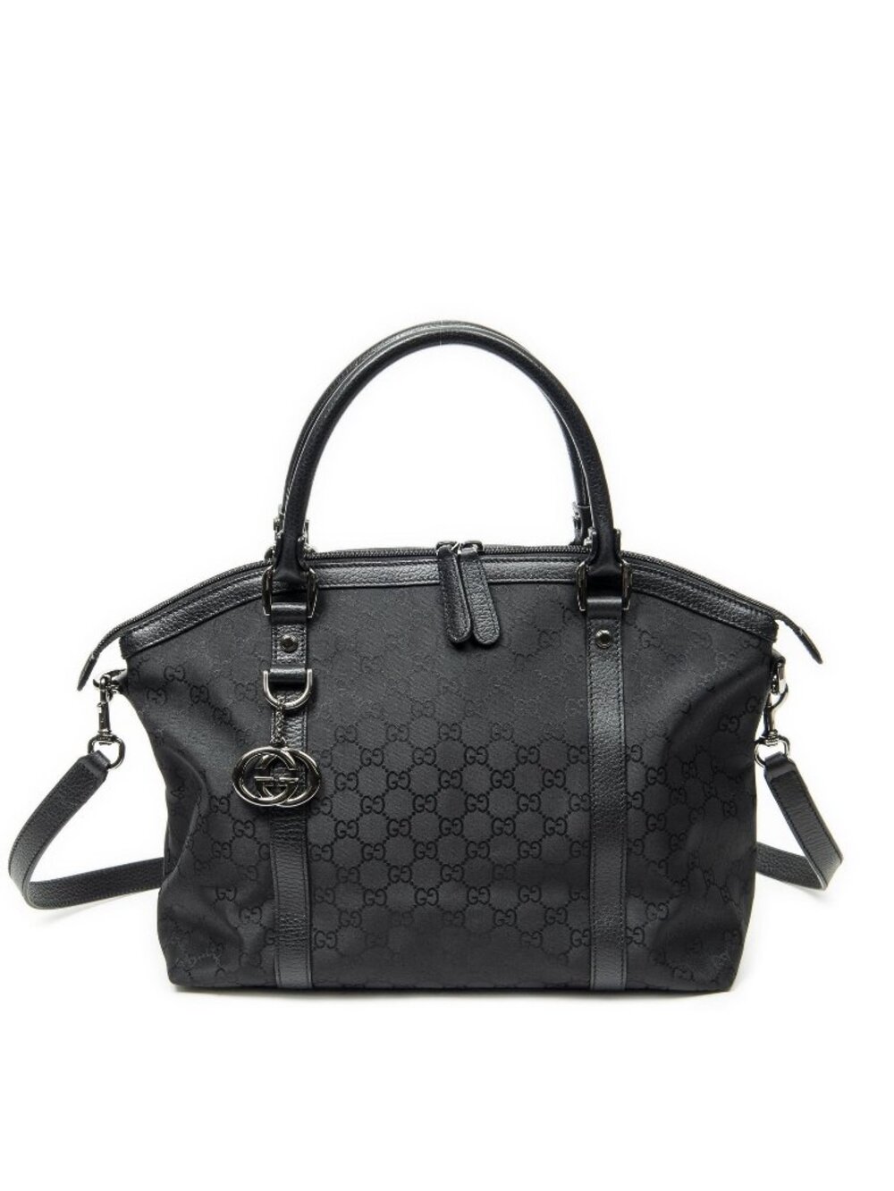 Gucci Medium Shape GG Charm Dome Satchel Black Nylon Canvas